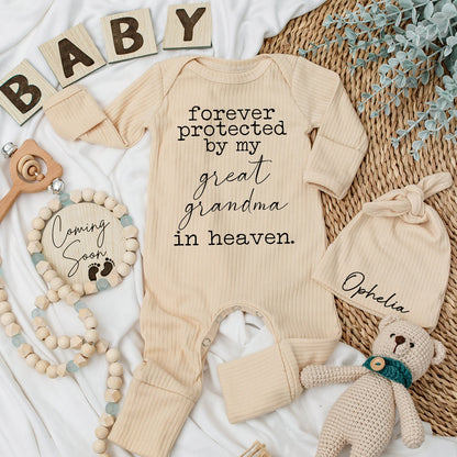 Forever Protected By My Great Grandma in Heaven Baby Bodysuit Sentimental Newborn Gift Pregnancy Announcement