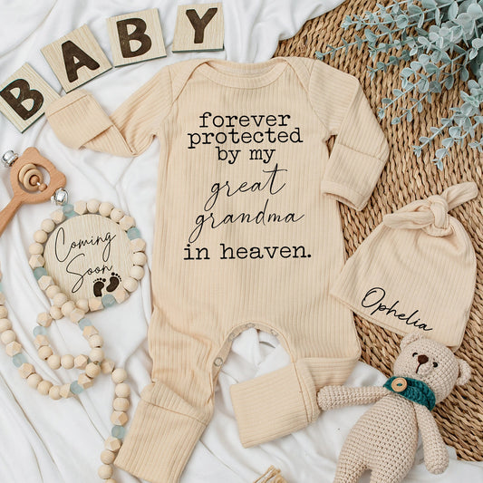 Forever Protected By My Great Grandma in Heaven Baby Bodysuit Sentimental Newborn Gift Pregnancy Announcement