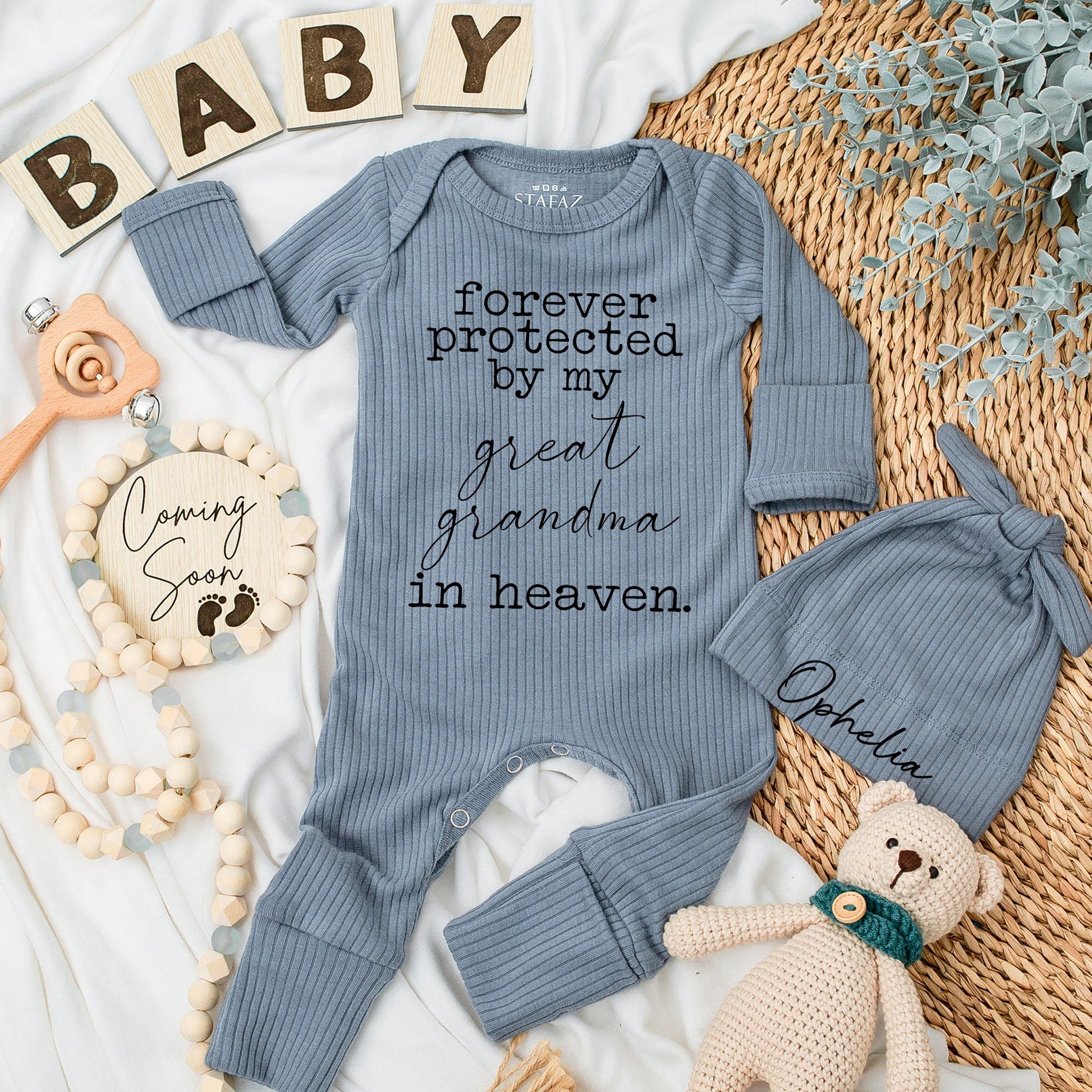 Forever Protected By My Great Grandma in Heaven Baby Bodysuit Sentimental Newborn Gift Pregnancy Announcement