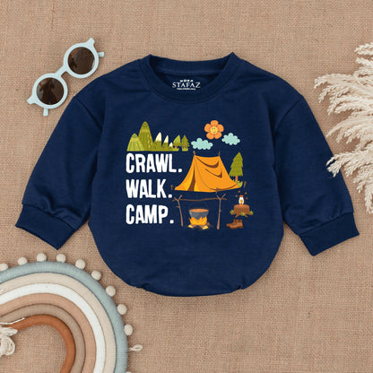 Crawl Walk Camp Baby Romper Cute Camping Infant Bodysuit with Mountain Tent Design Smiling Flower Cheerful Newborn Adventurer Outfit