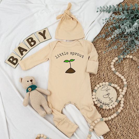 Little Sprout Baby Bodysuit and Hat Set Cute Plant Growing Minimalist Newborn Outfit Perfect Baby Shower Gift