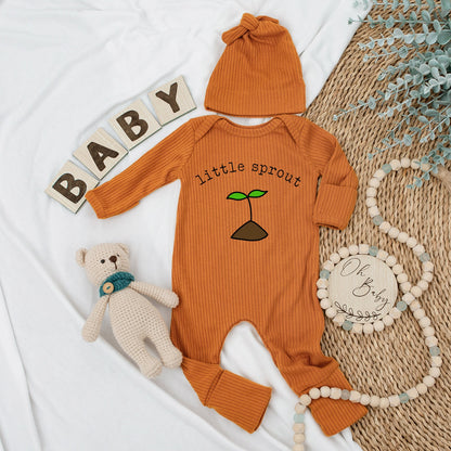Little Sprout Baby Bodysuit and Hat Set Cute Plant Growing Minimalist Newborn Outfit Perfect Baby Shower Gift