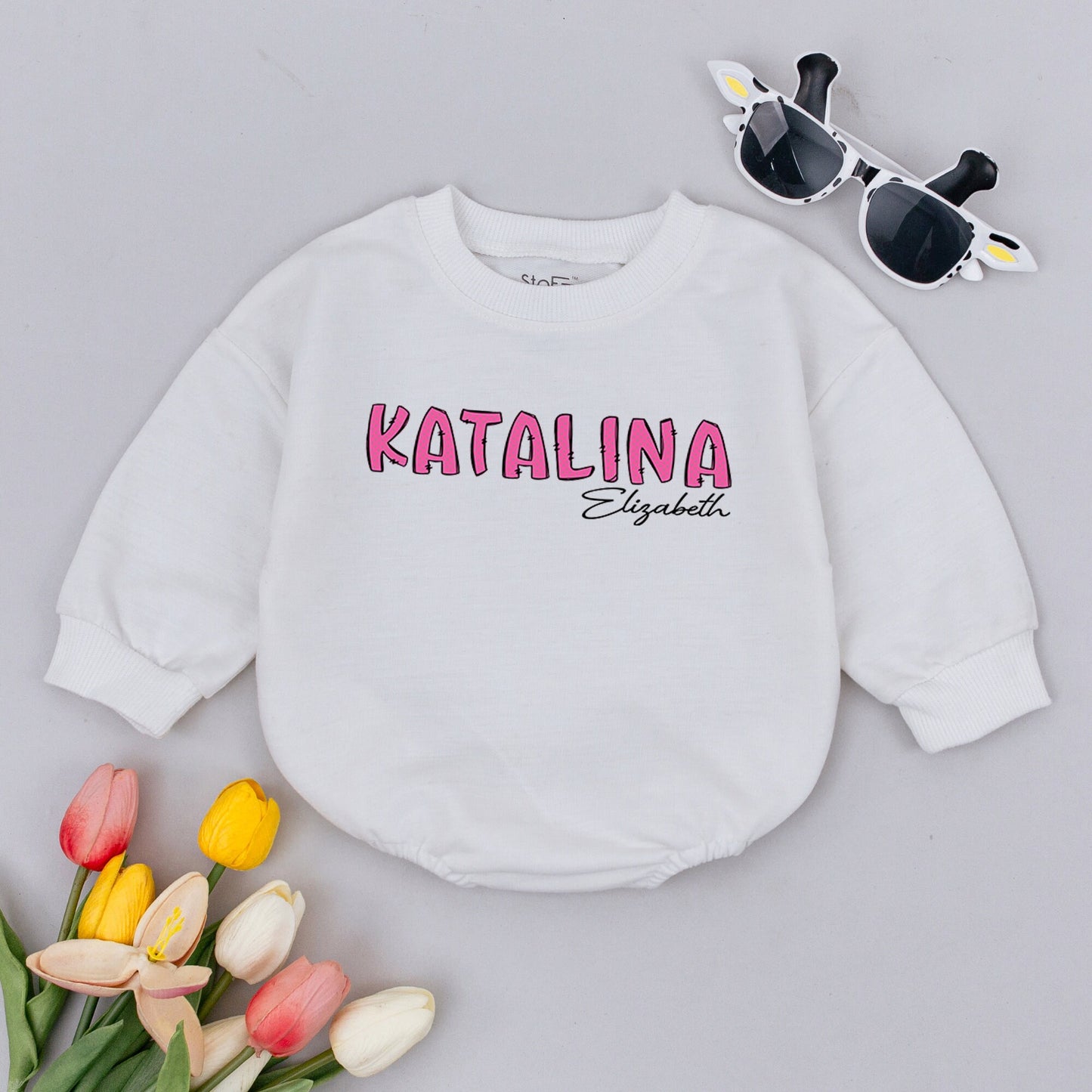 Personalized Baby Girl Name Bubble Romper soft comfy Baby Shower Gift New Baby Outfit Gender Neutral Newborn Coming Home Present