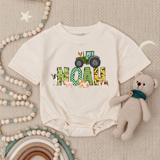 Personalized Tractor Name Baby Boy Birthday Bubble Romper Bodysuit