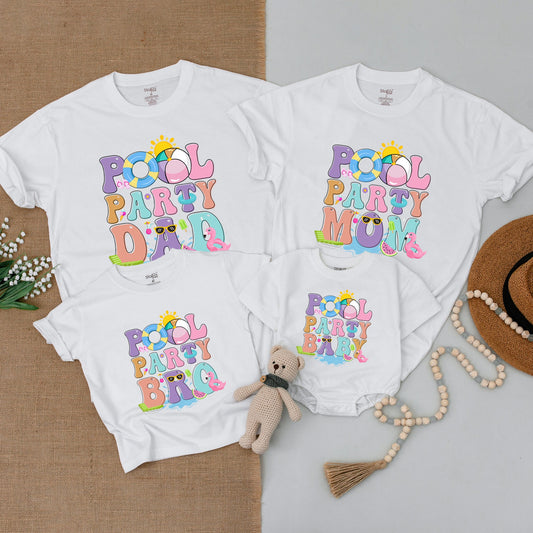 Pool Party Family Matching Shirts Mom Dad Baby Outfits Summer Fun First Birthday Baby Bodysuit Watermelon Fun