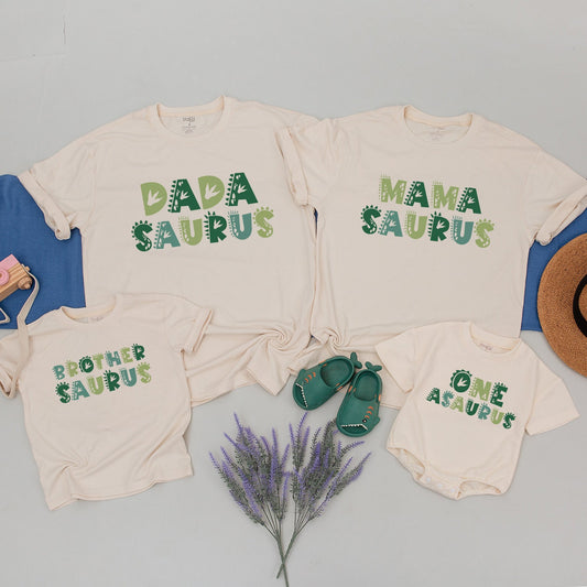 One-A-Saurus Dinosaur Matching Birthday Shirts Family First Birthday Dino Party Outfit Mommy and Me Tees