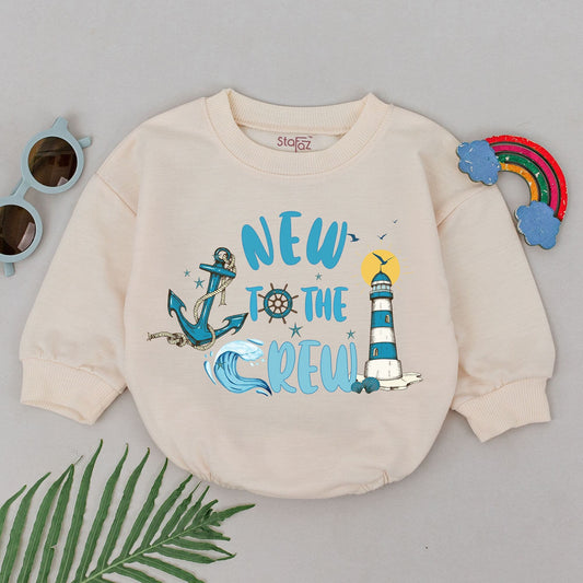 New To The Crew Anchor Romper: Nautical Baby Boating Outfit, Beach Bodysuit, Perfect Baby Shower Gift, Comfortable Cotton Fishing Clothes 138