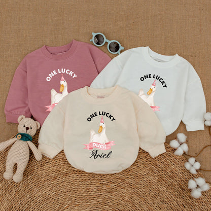 Personalized One Lucky Duck Baby Romper Cute Duckling Bodysuit So Dunkin' Cute Soft Cotton Baby Shower Gift Birthday Clothes