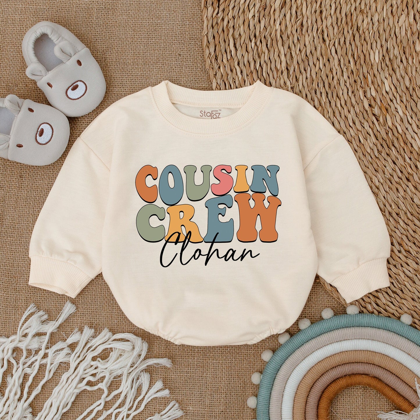Cousin Crew Shirts for Kids & Babies, Personalized Matching Family Outfits, Retro Pastel Infant Romper Clothes, Soft Vintage Design with Name, Fun Gift Idea