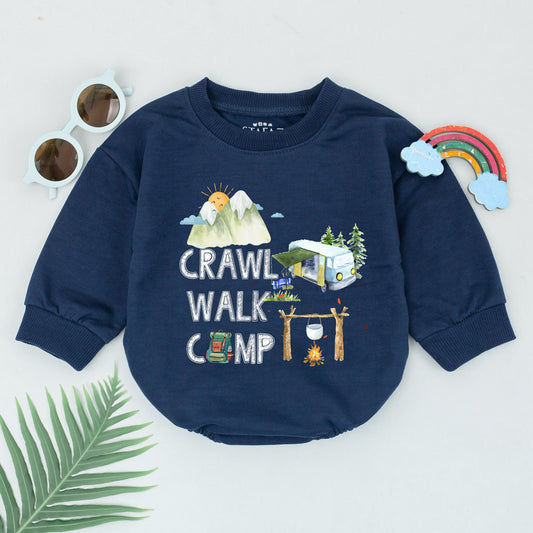 Crawl Walk Camp Romper Baby Bodysuit Watercolor Mountain Adventure Outfit Natural Baby Shower Gift Tiny Adventurer