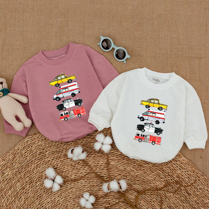 Newborn Baby Boy Romper Bodysuit with Emergency Rescue Vehicles Fire Truck Ambulance Police Design Comfortable Baby Shower Gift Coming Home Outfit