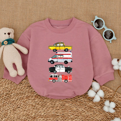 Newborn Baby Boy Romper Bodysuit with Emergency Rescue Vehicles Fire Truck Ambulance Police Design Comfortable Baby Shower Gift Coming Home Outfit