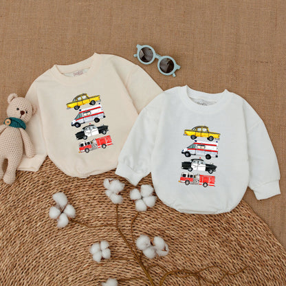 Newborn Baby Boy Romper Bodysuit with Emergency Rescue Vehicles Fire Truck Ambulance Police Design Comfortable Baby Shower Gift Coming Home Outfit
