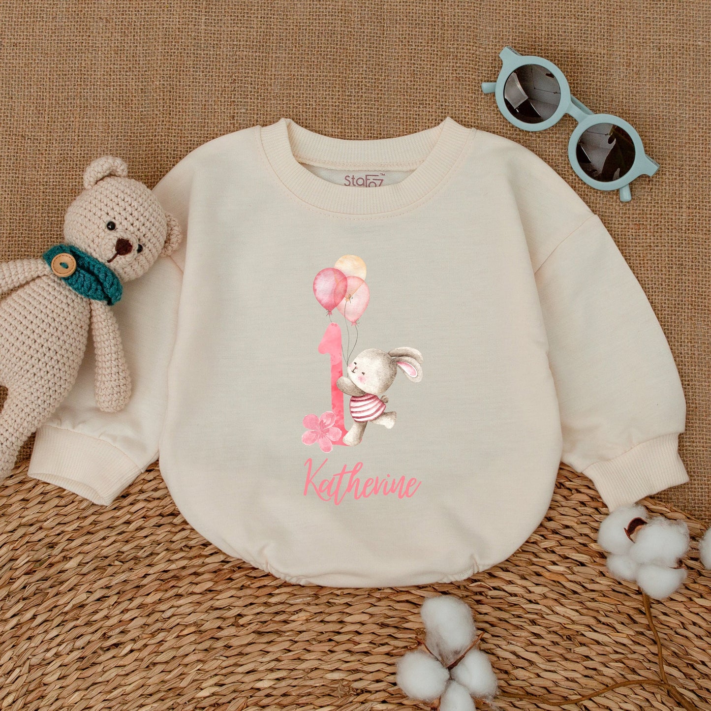 Personalized Some Bunny Is One Romper with Name for Baby Girl First Birthday Outfit Smash Cake Bubble Bodysuit Adorable Gift