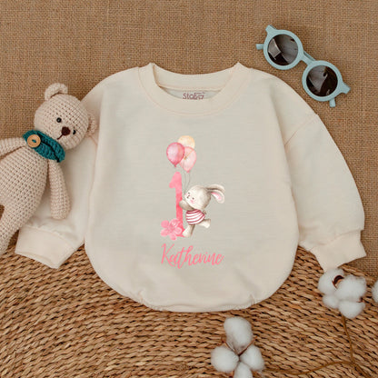 Personalized Some Bunny Is One Romper with Name for Baby Girl First Birthday Outfit Smash Cake Bubble Bodysuit Adorable Gift