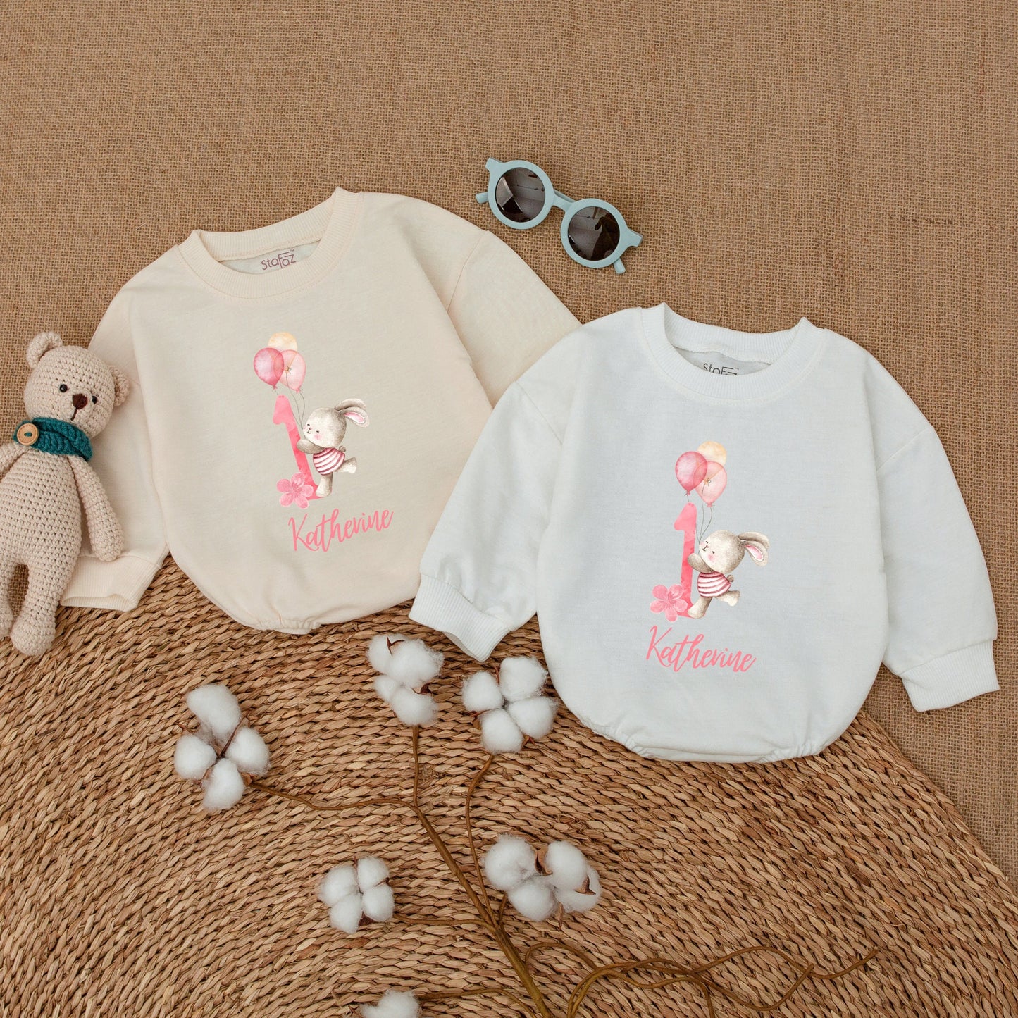 Personalized Some Bunny Is One Romper with Name for Baby Girl First Birthday Outfit Smash Cake Bubble Bodysuit Adorable Gift