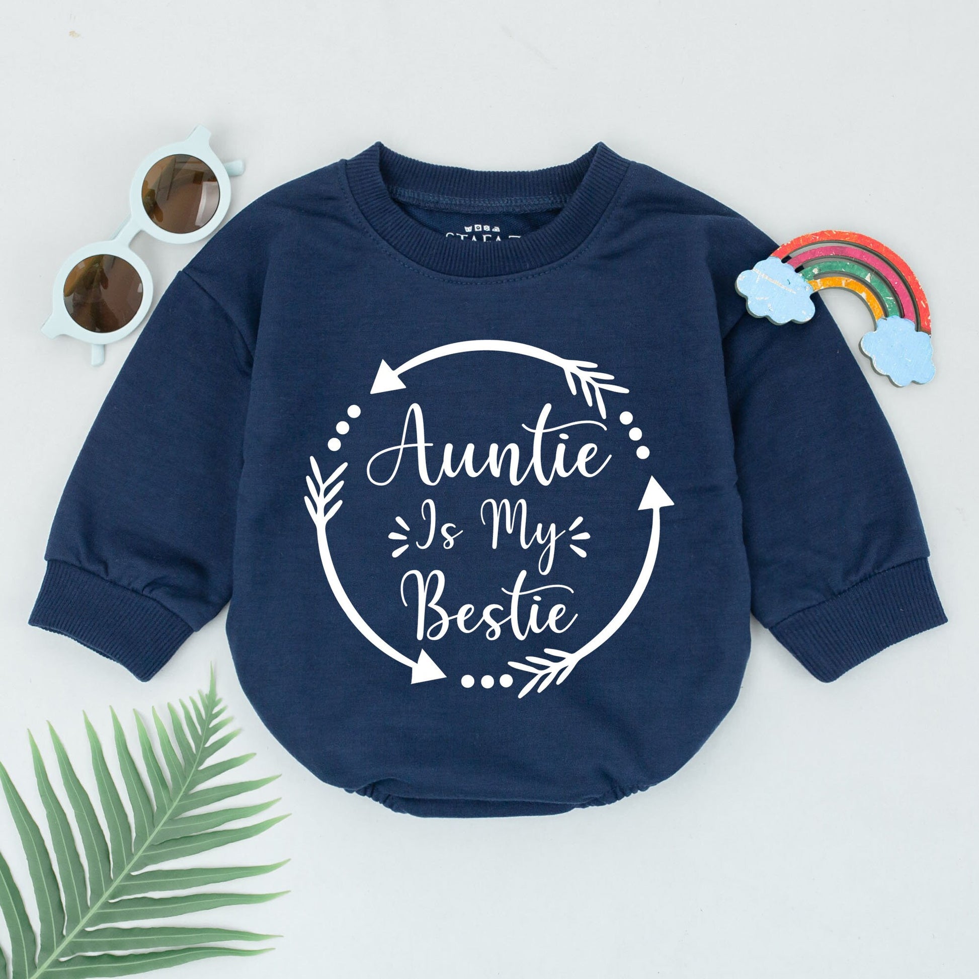 Auntie Is My Bestie Baby Romper New Newborn Outfit Sweet Gift for Auntie Girls Boys Playful Script Design Circular Arrows Dots Baby Announcement Idea