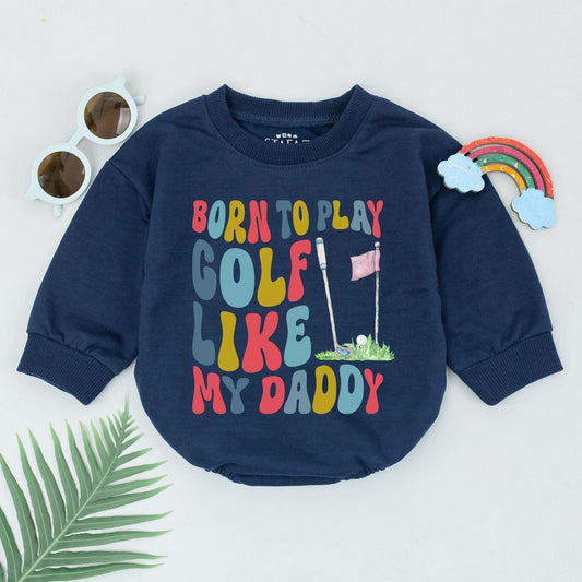 Born To Play Golf Like Daddy Baby Boy Romper Future Golfer Bodysuit Gift, Father's Day Announcement, Retro Golf Outfit