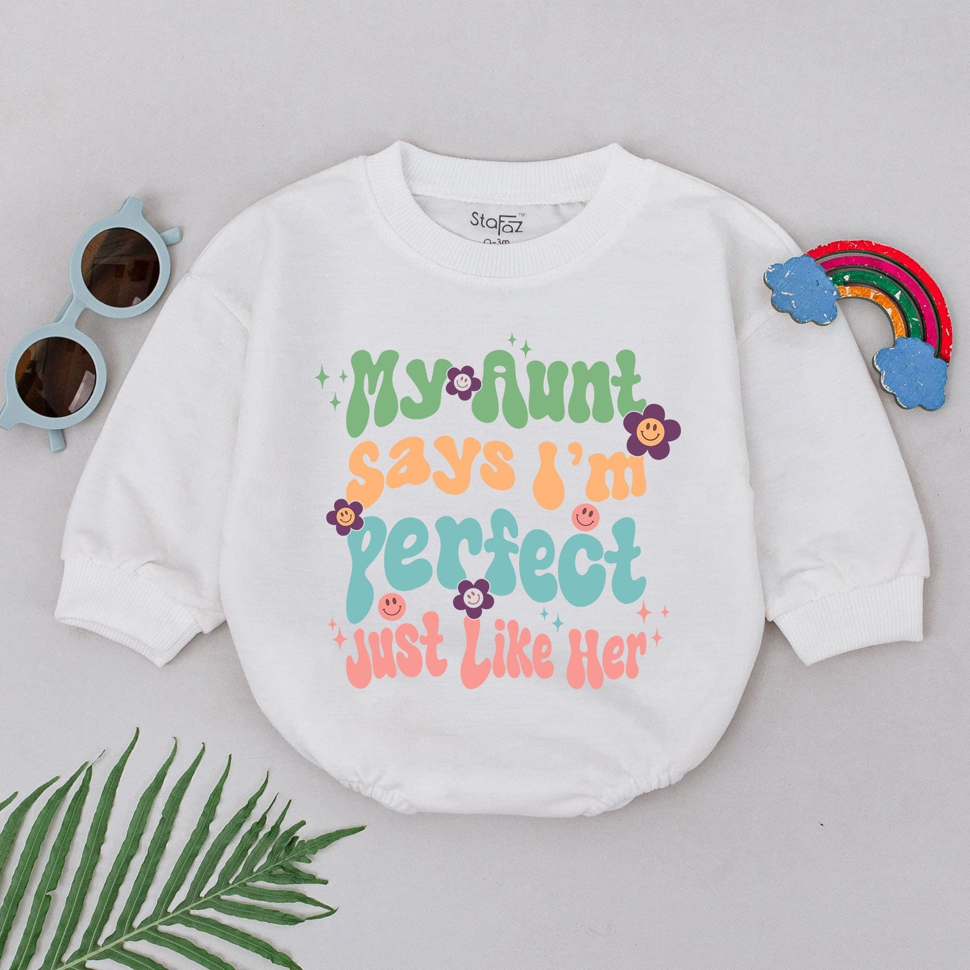 Retro My Aunt Says I'm Perfect Baby Romper Auntie's Bestie Outfit Newborn Girl Boy Gift New Auntie Mother's Day Coming Home