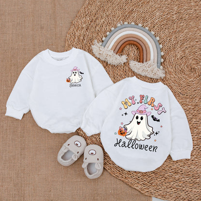 Custom My First Halloween Ghost Baby Girl Bubble Romper Bodysuit