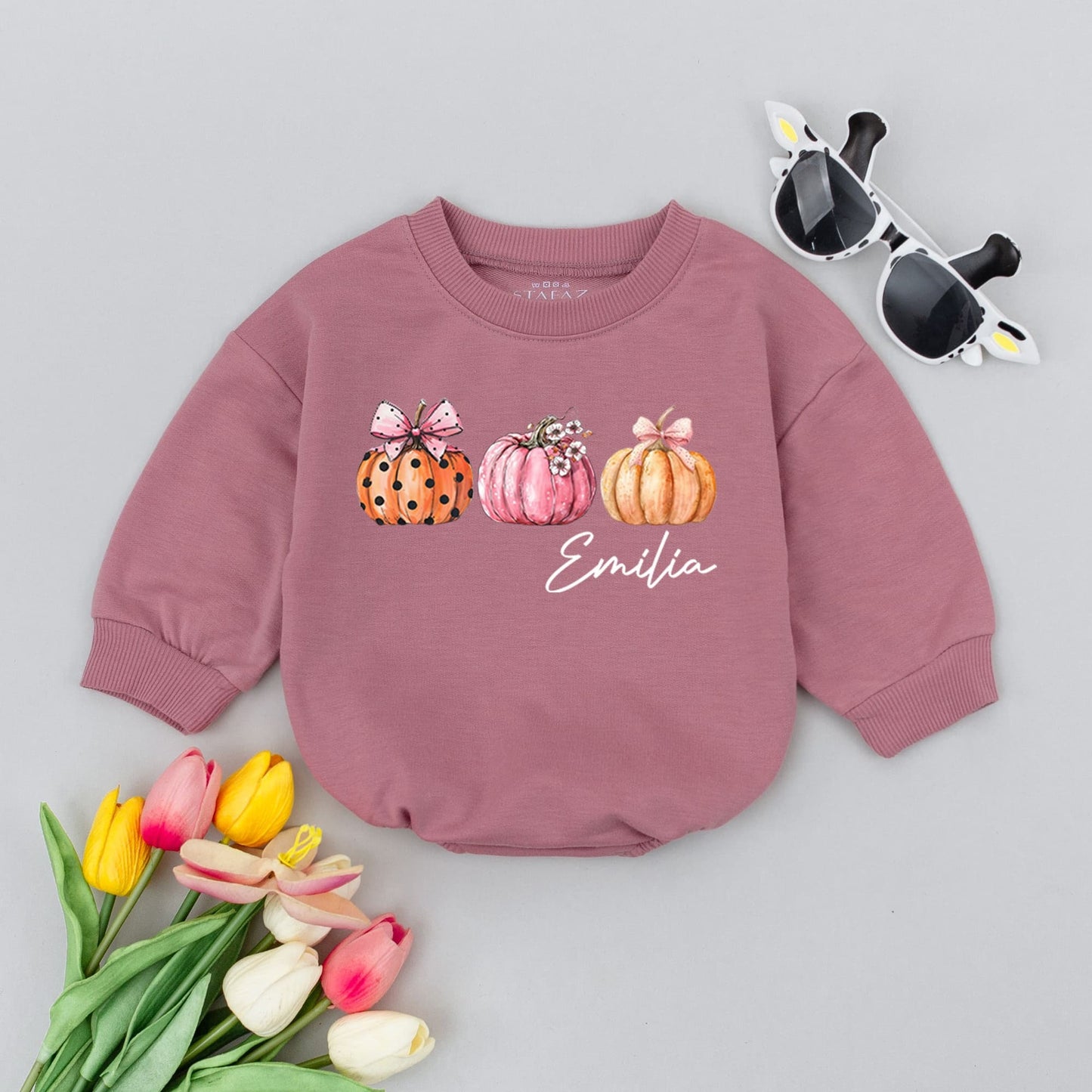 Pumpkin Patch Baby Romper Thanksgiving Outfit, Personalized Fall Clothes, Custom Monogram, Cute Halloween, Retro Autumn Kid Gift, Orange Bodysuit 138 chars