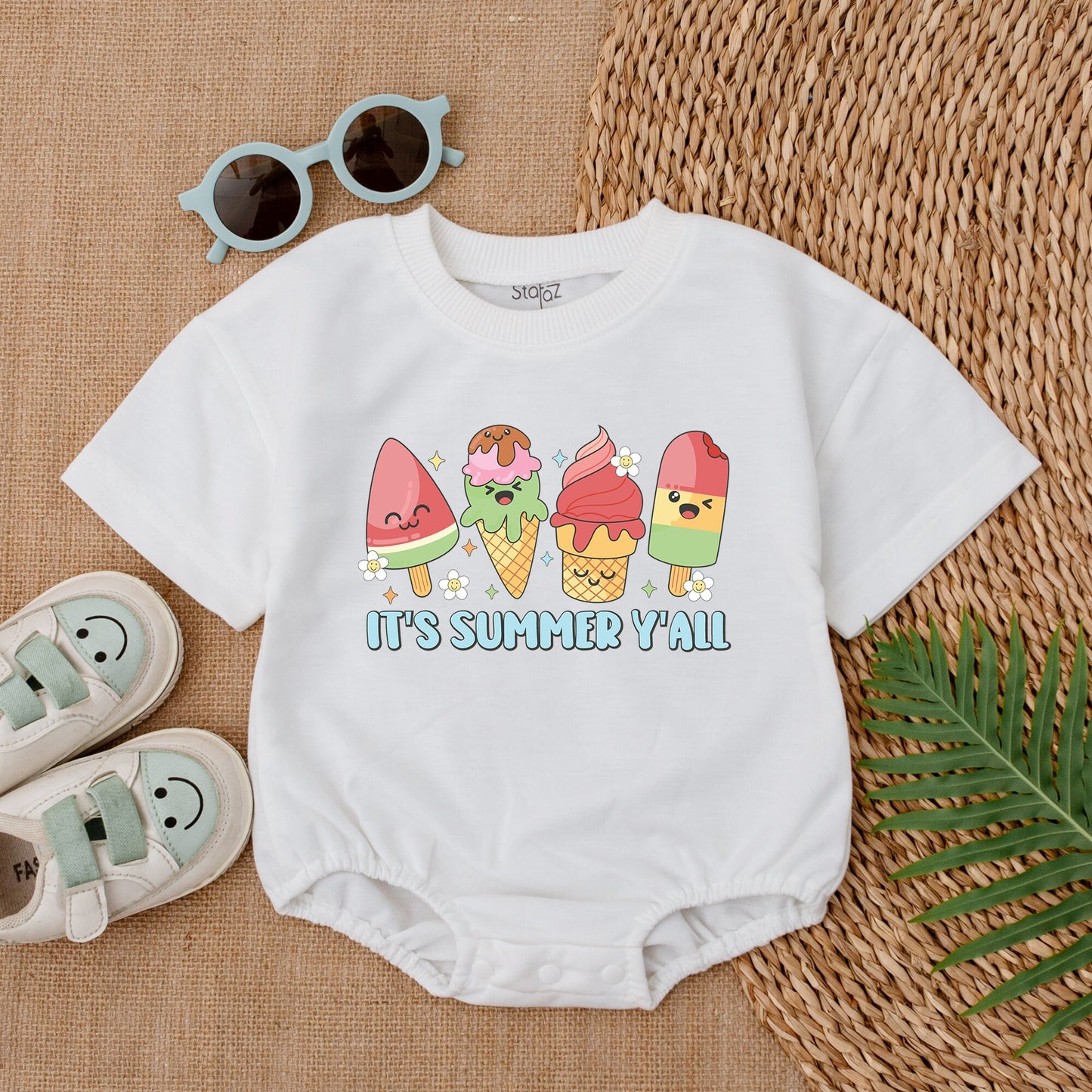 It's Summer Y'all Baby Girl Bubble Romper with Cute Ice Cream & Popsicle Design Infant Gift for Baby Girl Summer Outfit