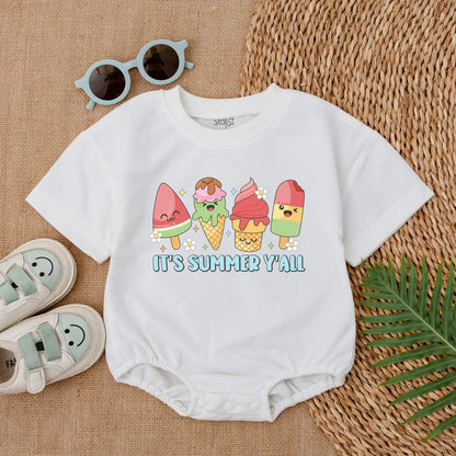 It's Summer Y'all Baby Girl Bubble Romper with Cute Ice Cream & Popsicle Design Infant Gift for Baby Girl Summer Outfit