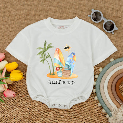 Surf's Up Baby Bodysuit Cute Future Surfer Romper Hawaii Beach Trip Newborn Unisex Outfit Summer Vibes Aloha