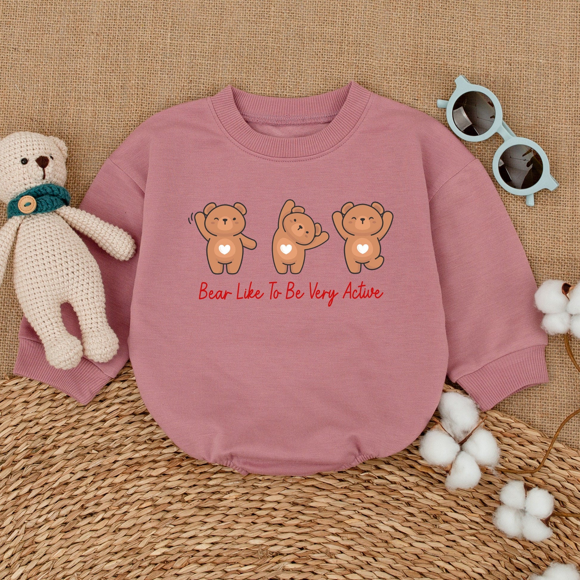Bear Like to Be Active Baby Bodysuit Cute Romper Neutral Newborn Outfit for Baby Girl or Boy, Minimalist Clothes, Baby Shower Gift