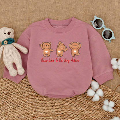 Bear Like to Be Active Baby Bodysuit Cute Romper Neutral Newborn Outfit for Baby Girl or Boy, Minimalist Clothes, Baby Shower Gift