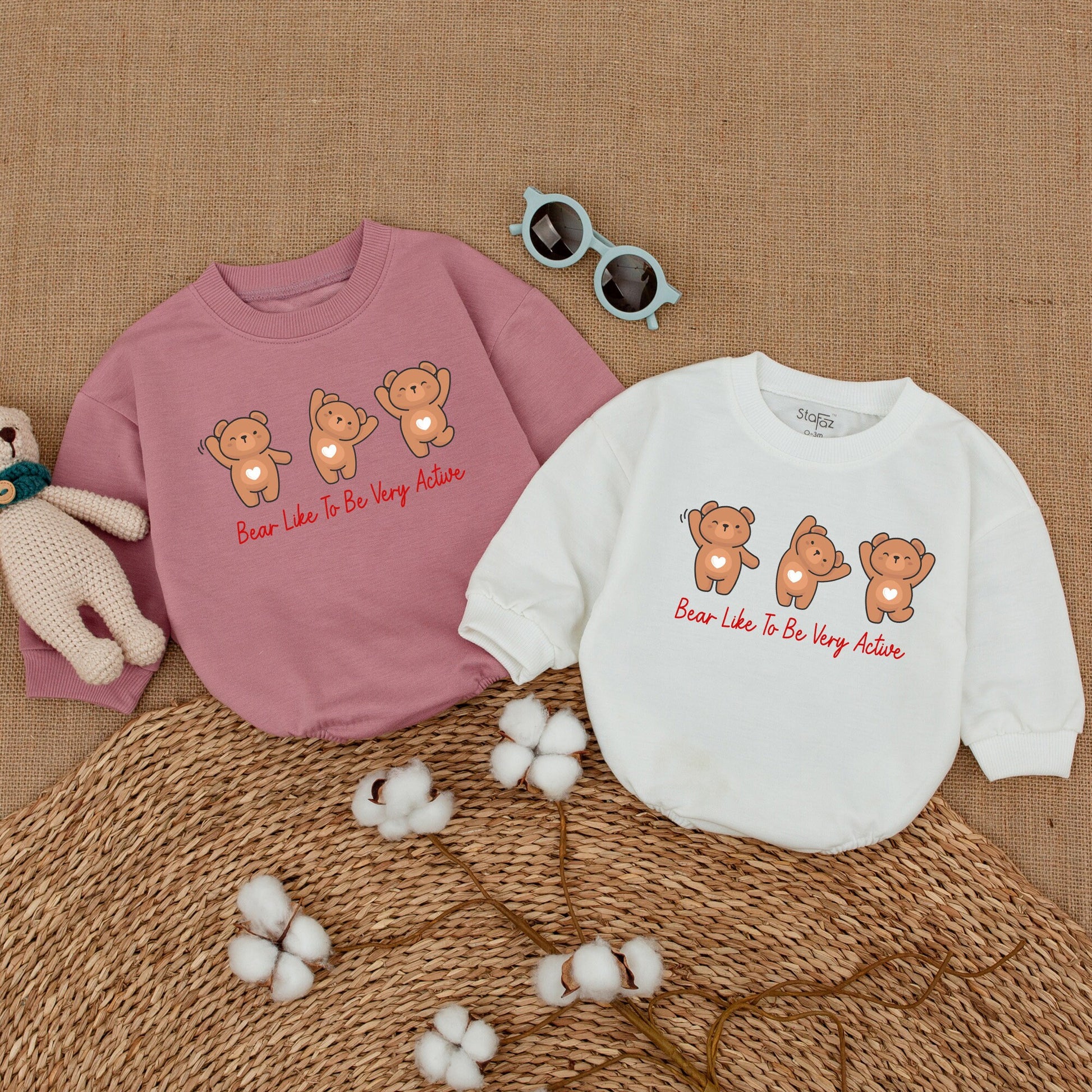 Bear Like to Be Active Baby Bodysuit Cute Romper Neutral Newborn Outfit for Baby Girl or Boy, Minimalist Clothes, Baby Shower Gift