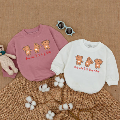 Bear Like to Be Active Baby Bodysuit Cute Romper Neutral Newborn Outfit for Baby Girl or Boy, Minimalist Clothes, Baby Shower Gift