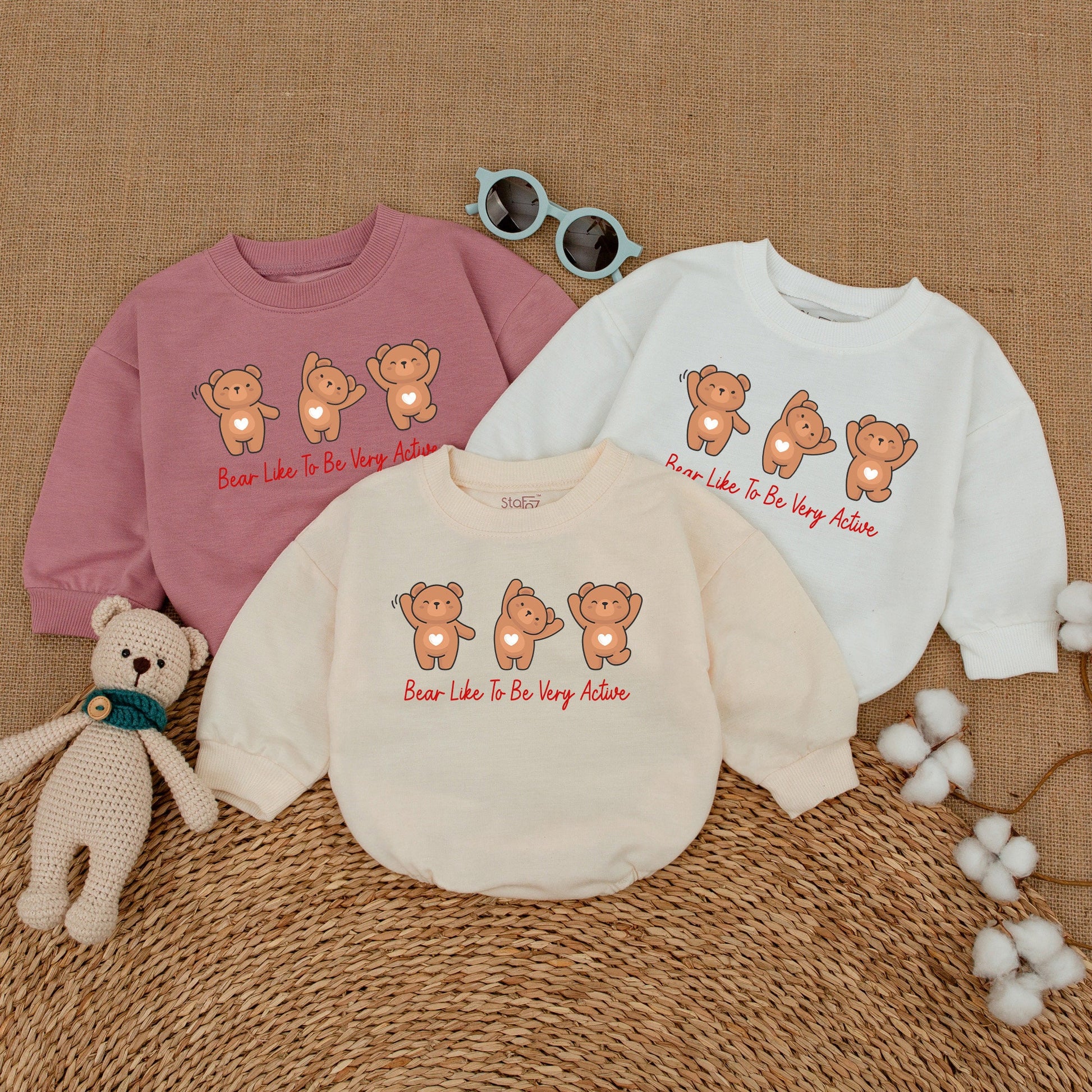 Bear Like to Be Active Baby Bodysuit Cute Romper Neutral Newborn Outfit for Baby Girl or Boy, Minimalist Clothes, Baby Shower Gift