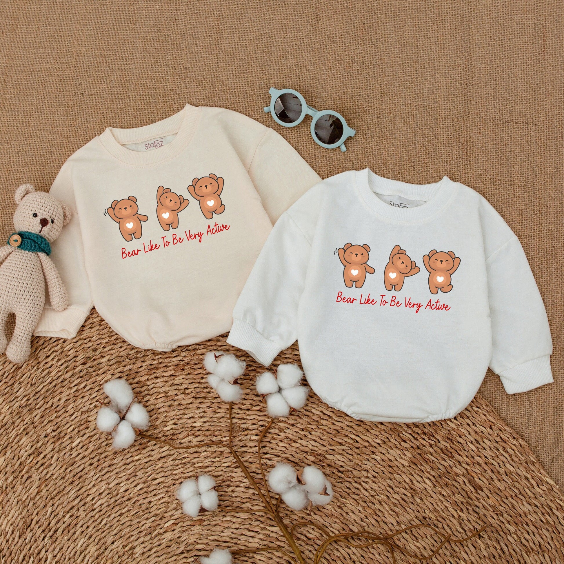 Bear Like to Be Active Baby Bodysuit Cute Romper Neutral Newborn Outfit for Baby Girl or Boy, Minimalist Clothes, Baby Shower Gift
