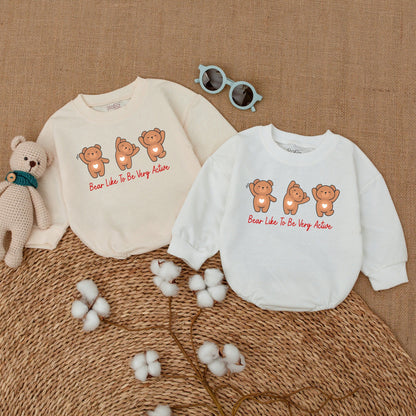 Bear Like to Be Active Baby Bodysuit Cute Romper Neutral Newborn Outfit for Baby Girl or Boy, Minimalist Clothes, Baby Shower Gift