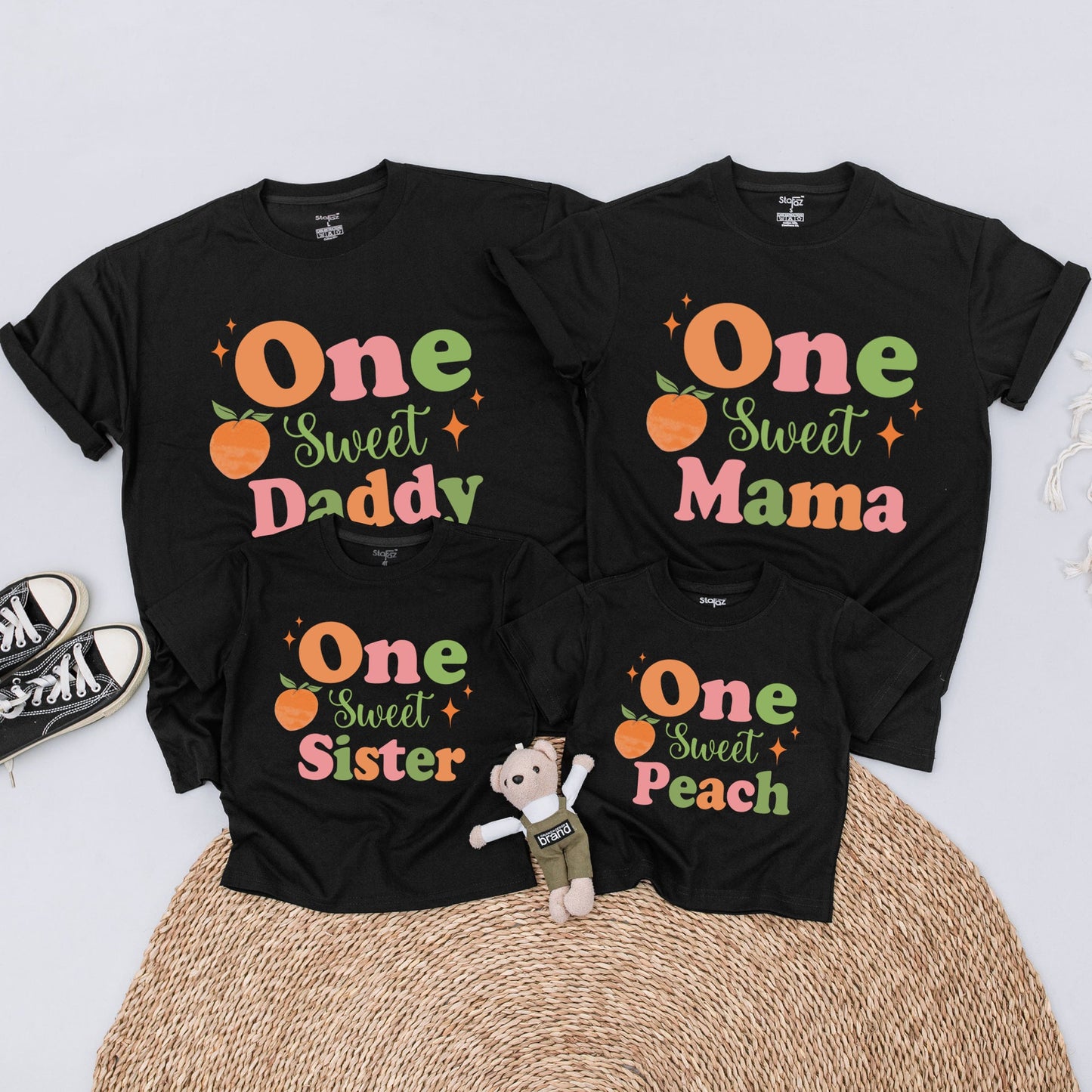 One Sweet Peach Matching Family Outfits Baby Bodysuit for 1st Birthday Girl Mommy and Me Peach Party Clothes