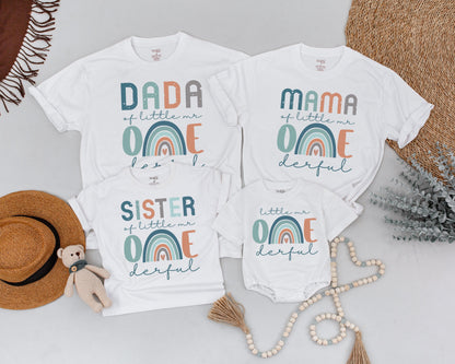 Mr. ONEderful Birthday Matching Family Shirts, Little Mr. Outfit Rainbow First Birthday, Cute Boy Party Clothes, Dada/Mama Style, Soft Cotton 139 chars
