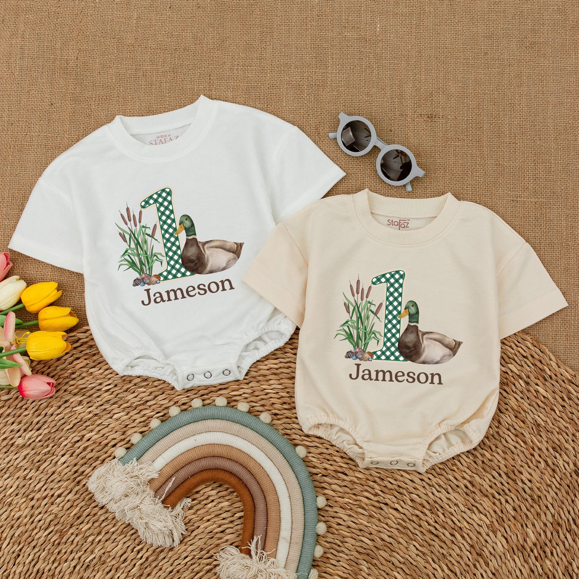 Mallard Duck Birthday Romper Baby Boy First Birthday Outfit Duckling Short Sleeve Bubble Romper Animal Lover Gift Hunting Theme Comfortable Cotton Shirt 135 Chars