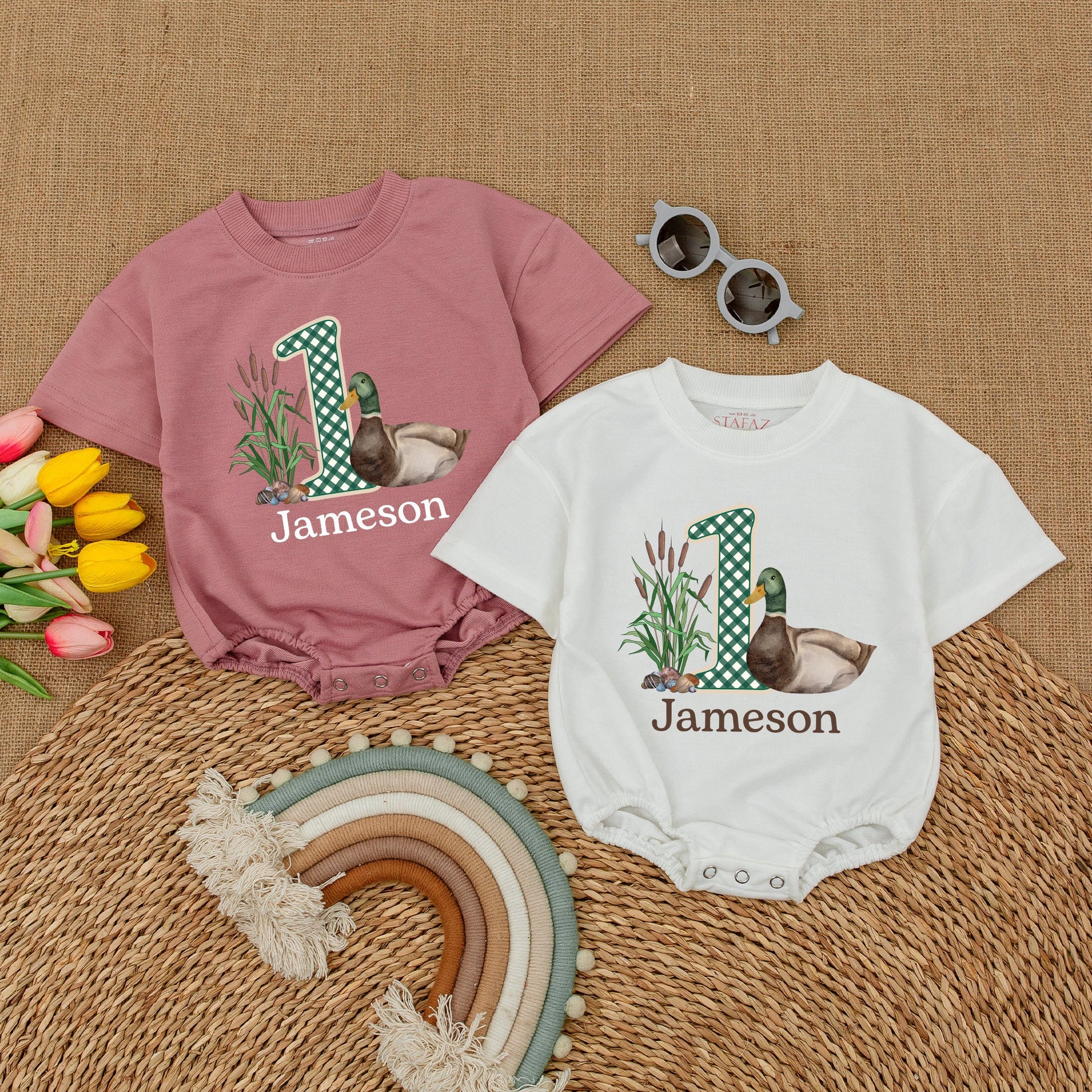 Mallard Duck Birthday Romper Baby Boy First Birthday Outfit Duckling Short Sleeve Bubble Romper Animal Lover Gift Hunting Theme Comfortable Cotton Shirt 135 Chars