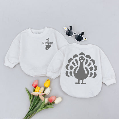 Personalized Walker Turkey Baby Romper & Sleepsuit Thanksgiving Gift Baby Boy Girl Newborn Outfit Cute Fall Clothes