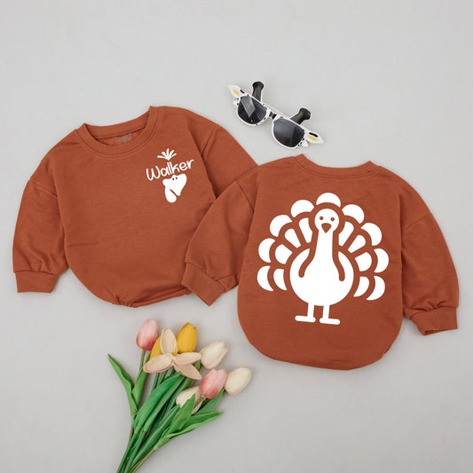 Personalized Walker Turkey Baby Romper & Sleepsuit Thanksgiving Gift Baby Boy Girl Newborn Outfit Cute Fall Clothes