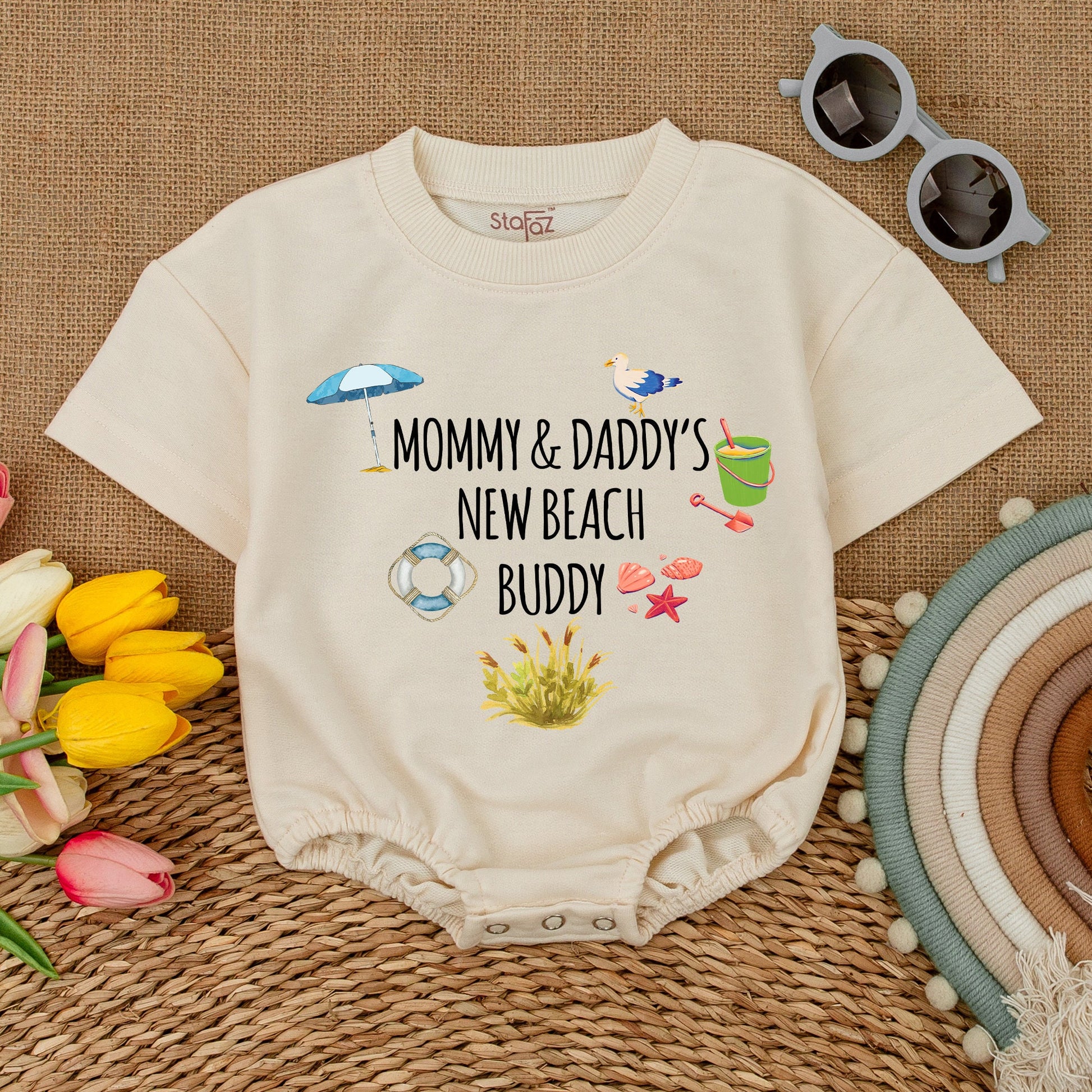 Mommy & Daddy's New Beach Buddy Bodysuit Summer Beach Baby Romper Nautical Beach Baby Shower Fun Outfit