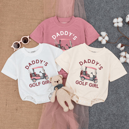 Daddy's Golf Girl Bubble Romper Cute Pink Golf Cart Daddy Daughter Short Sleeve Baby Girl Outfit Fathers Day Gift