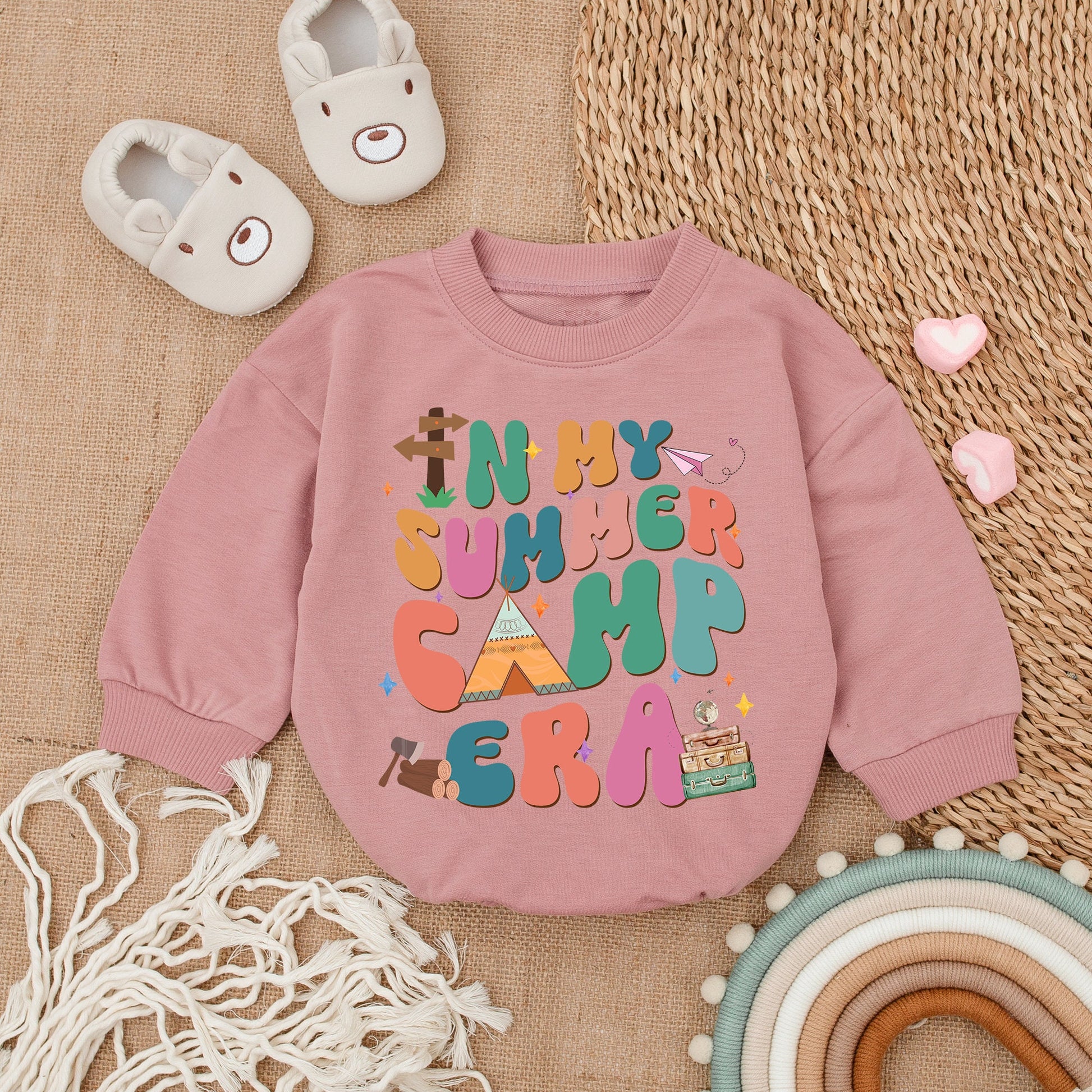 In My Camping Era Bubble Baby Romper Summer Vacation Outfit Newborn Infant Bodysuit Cute Retro Boho Camping Trip Clothes Gift