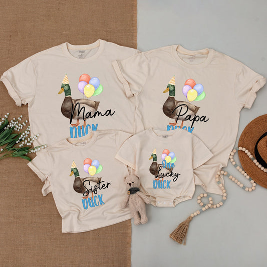 One Lucky Duck Birthday Matching Family Shirts, Cute Mallard Party Hat 1st Birthday Boy or Girl Outfit, Duck Lover Baby Bodysuit, Mommy and Me Clothes