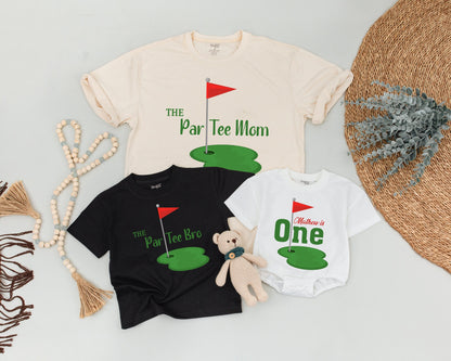 Matching Par Tee Dad, Mom, Sis Golf Birthday Shirts for Baby's First Birthday! Hole in One Party Outfit