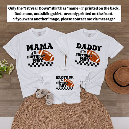 Personalized Football 1st Year Down Retro Checkered Baby Boy First Birthday Bodysuit for Family Matching Game Day Outfit with Child's Name
