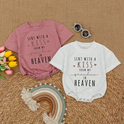Sent With A Kiss Romper: Grandma's Love From Heaven Baby Bodysuit, Newborn Bubble Outfit, Sweet Memorial Gift, Baby Announcement Romper (134 chars)
