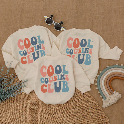 Cool Cousins Club Romper Bodysuit for Baby Girls Boys, Playful Smiley Face Cousin Crew Outfit, Soft Cotton Retro Family Reunion Matching Clothes
