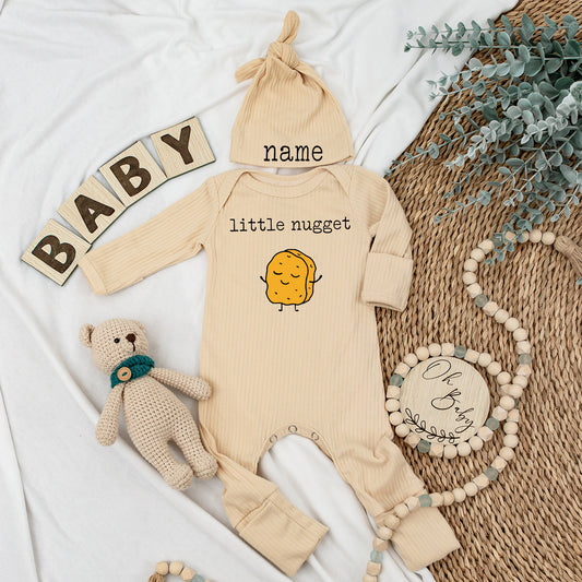 Little Nugget Chicken Baby Bodysuit and Hat Set Cute Outfit for Baby Announcements and Going Home Gifts